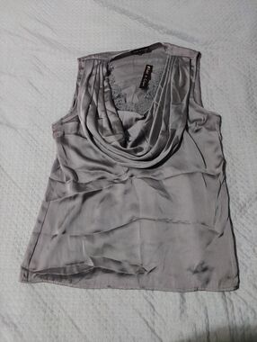 Violet & Claire Silver Satin Cowl Neck Camisole